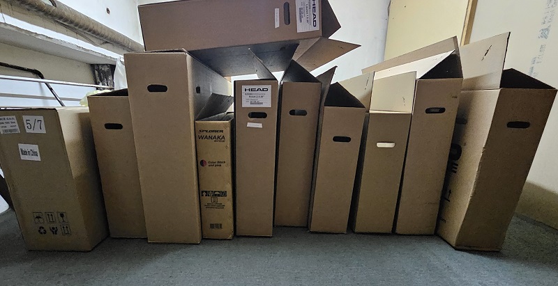 Bike packed into the box ready to fly