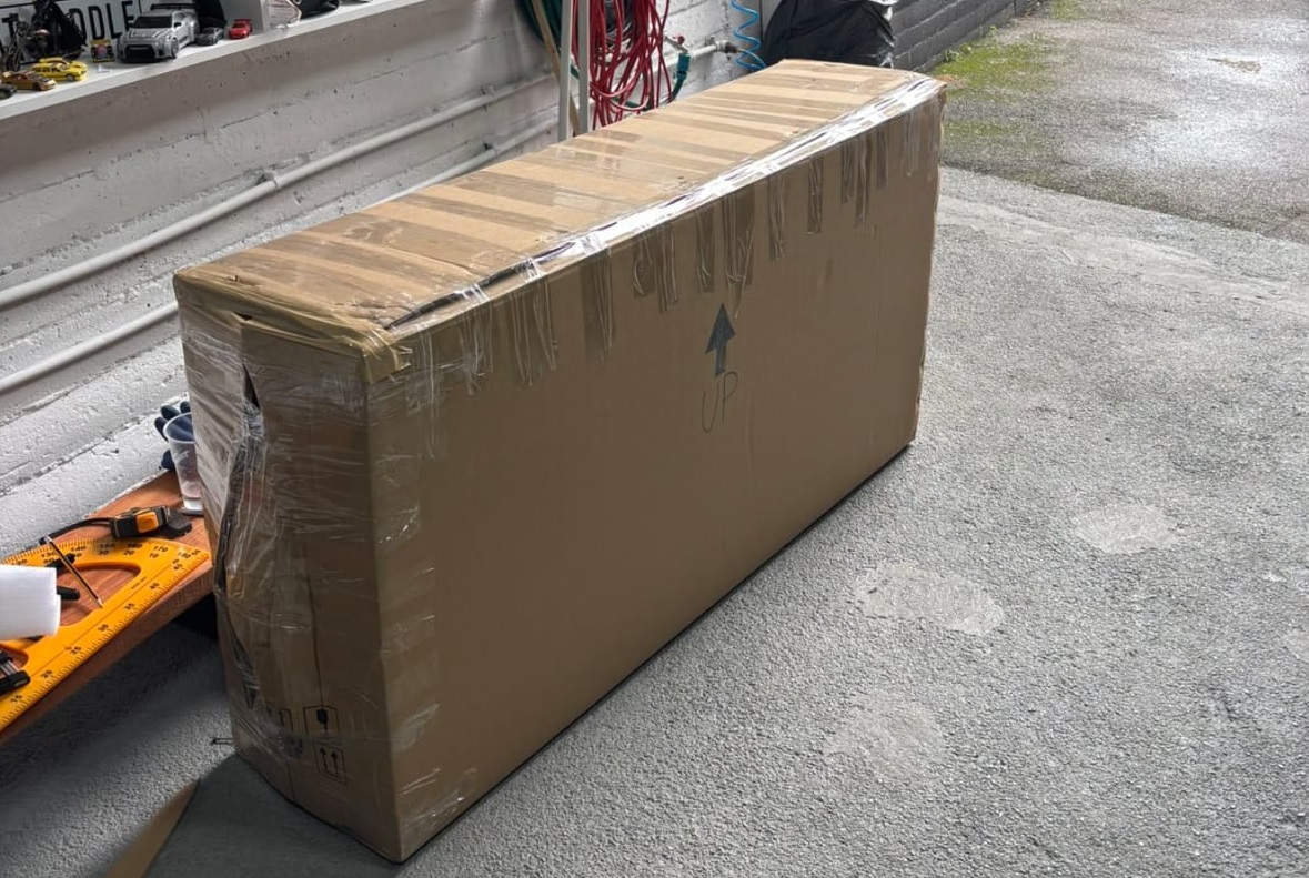 Bike packed into the box ready to fly